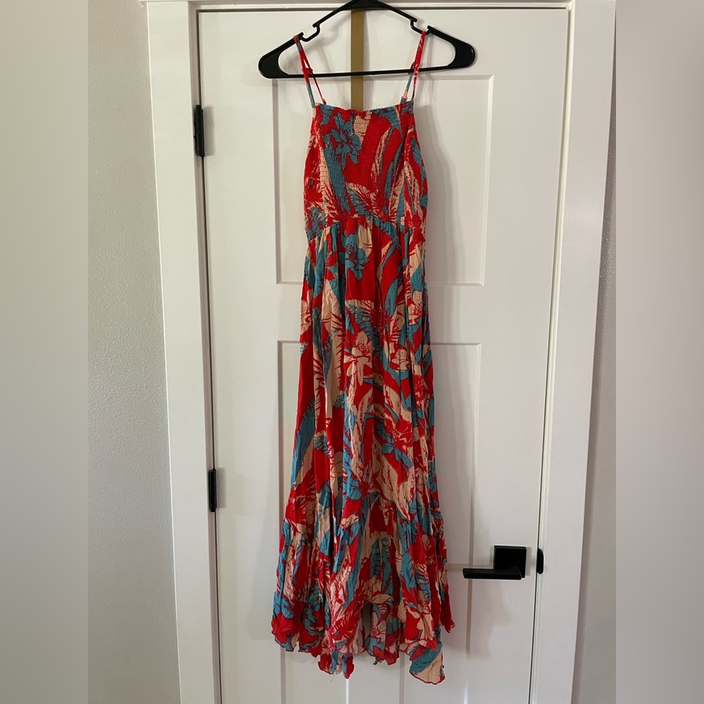 Free People smocked Heatwave Dress Red and Blue midi M